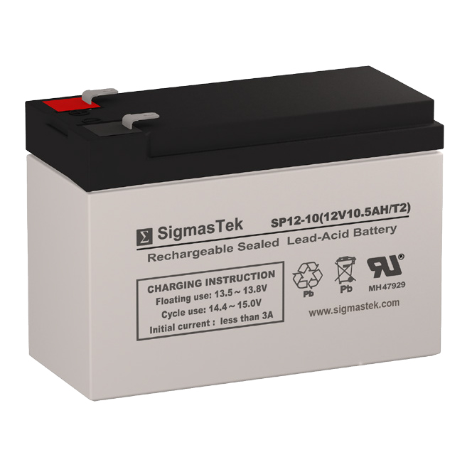 12 Volt 10.5 Amp Hour Sealed Lead Acid Battery Replacement with T2 F2 Terminals by SigmasTek SP12-10