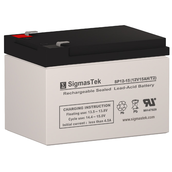 12 Volt 15 Amp Hour Sealed Lead Acid Battery Replacement with T2 F2 Terminals by SigmasTek SP12-15