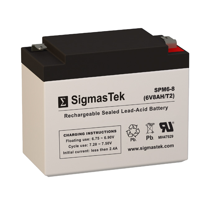 6 Volt 8 Amp Hour Sealed Lead Acid Battery Replacement with T2 F2 Terminals by SigmasTek SPM6-8